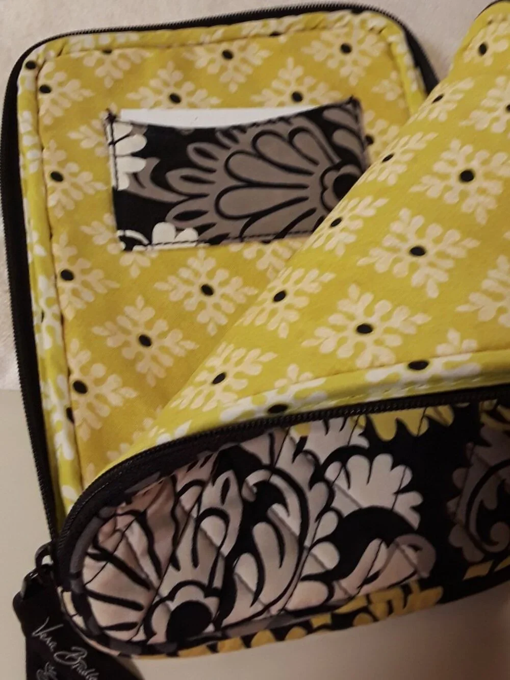 Vera Bradley Small Tablet e-Reader Sleeve, Quilted, Zip Case, Baroque Blk/Yellow
